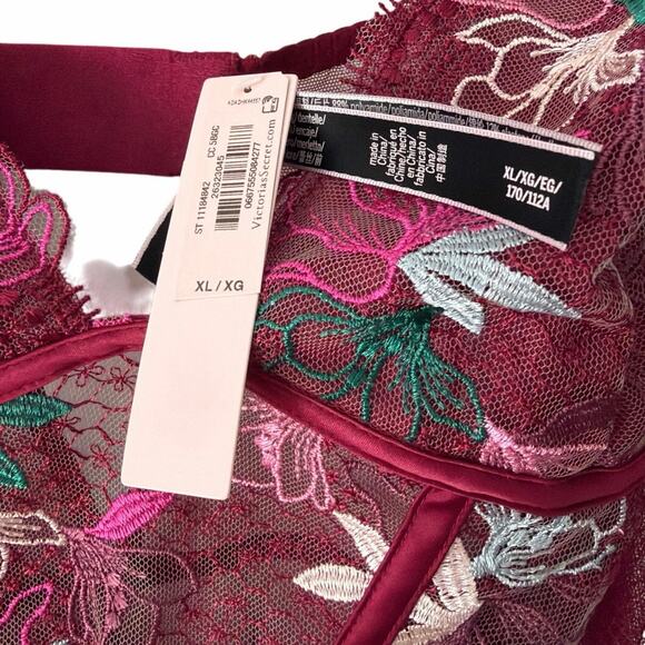 Victoria Secret Lingerie Teddy One Piece Bodysuit Small Berry Floral Lace New XL - Picture 4 of 7